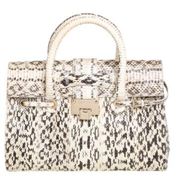 Pre Owned Jimmy Choo Cream White/Brown Python Rosalie Satchel