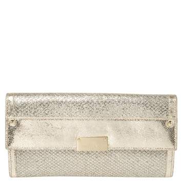Pre Owned Jimmy Choo Metallic Gold Leather and Glitter Reese Clutch