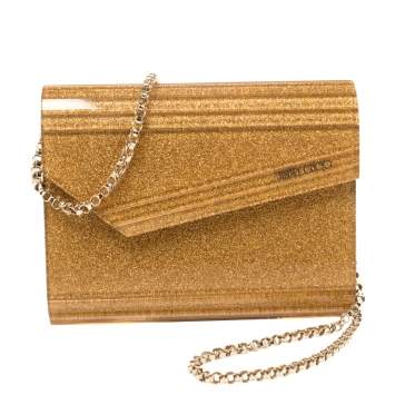 Pre Owned Jimmy Choo Gold Shimmer Acrylic Candy Chain Clutch 