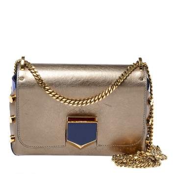 Pre Owned Jimmy Choo Metallic Grey/Blue Leather Lockett Shoulder Bag