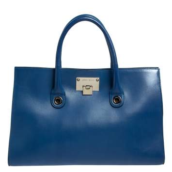 Pre Owned Jimmy Choo Blue Leather Riley Tote
