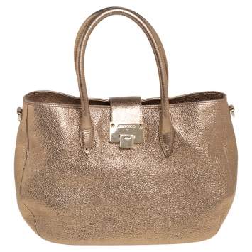 Pre Owned Jimmy Choo Metallic Gold Textured Leather Rania Tote