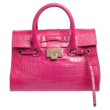 Pre Owned Jimmy Choo Pink Croc Embossed Leather Medium Rosalie Satchel