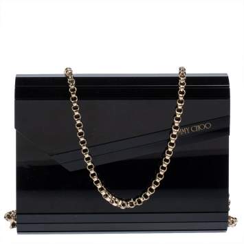 Pre Owned Jimmy Choo Black Acrylic and Leather Candy Chain Clutch 