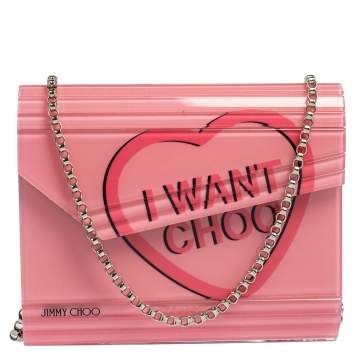 Pre Owned Jimmy Choo Pink Acrylic I Want Choo Candy Clutch Bag