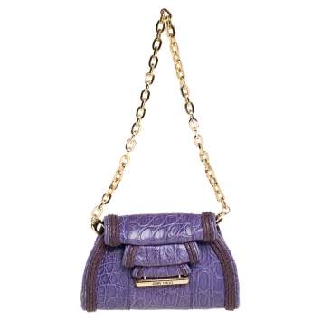 Pre Owned Jimmy Choo Purple Crocodile Chain Clutch 