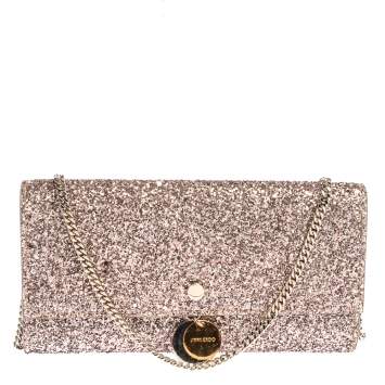 Pre Owned Jimmy Choo Light Pink Coarse Glitter Fie Chain Clutch