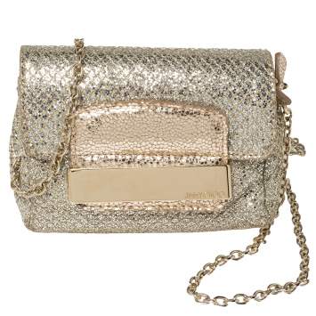 مملوكة مسبقًا Jimmy Choo Champagne Gold Glitter Caro Chain Bag