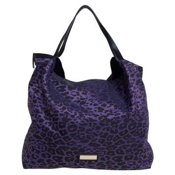 Pre Owned Jimmy Choo Purple/Black Leopard Print Fabric Tote