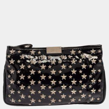 Pre Owned Jimmy Choo Black Patent Leather Star Studded Clutch