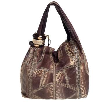 Pre Owned Jimmy Choo Brown Snakeskin Saba Hobo