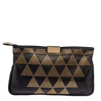 Pre Owned Jimmy Choo Black Leather Studded Zulu Clutch