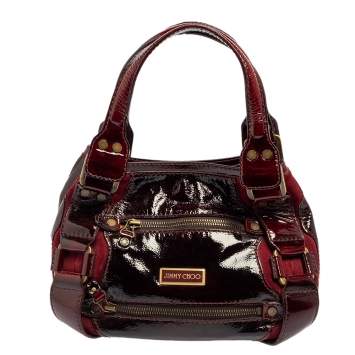 Pre Owned Jimmy Choo Burgundy Patent And Suede Mahala Satchel
