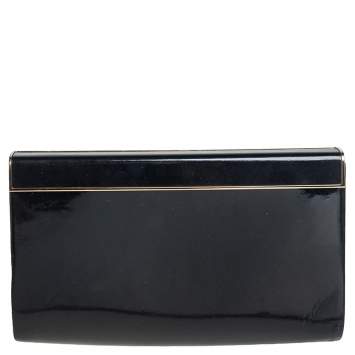 Pre Owned Jimmy Choo Black Patent Leather Frame Clutch 