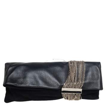 Pre Owned Jimmy Choo Black Leather and Suede Chandra Clutch
