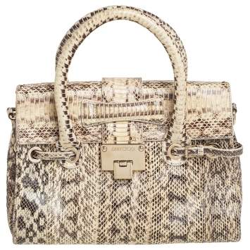 Pre Owned Jimmy Choo Beige/Black Snakeskin Rosalie Satchel