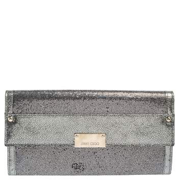 Pre Owned Jimmy Choo Metallic Silver Leather and Glitter Reese Clutch