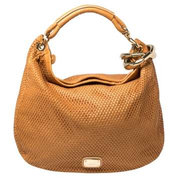 Pre Owned Jimmy Choo Tan Perforated Leather Sky Hobo