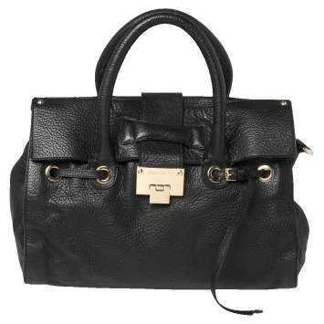 Pre Owned Jimmy Choo Black Pebbled Leather Medium Rosalie Satchel