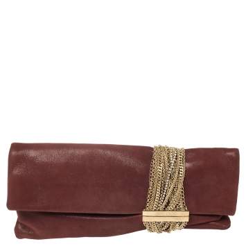 Pre Owned Jimmy Choo Maroon Shimmery Suede Chandra Clutch
