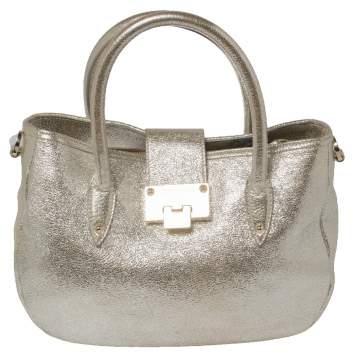 Pre Owned Jimmy Choo Metallic Gold Crinkled Leather Tote Bag