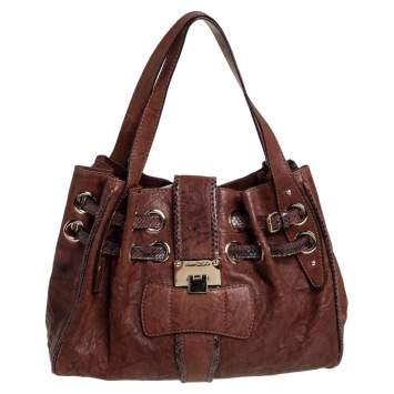 مملوكة مسبقًا Jimmy Choo Dark Brown Leather and Snakeskin Ramona Tote