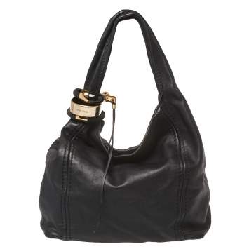 Pre Owned Jimmy Choo Black Leather Medium Saba Hobo