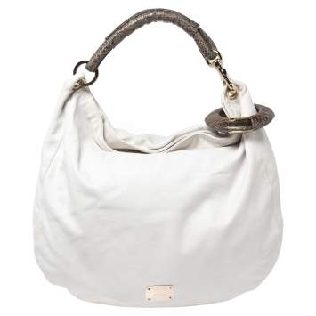 Pre Owned Jimmy Choo White Leather Sky Bangle Hobo