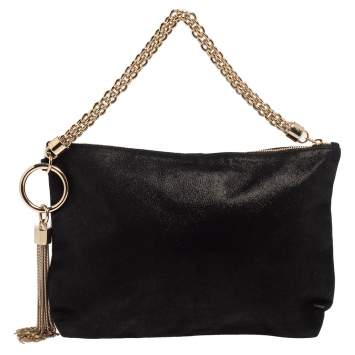Pre Owned Jimmy Choo Black Shimmery Suede Callie Clutch 