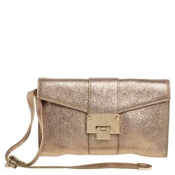 Pre Owned Jimmy Choo Gold Glitter And Leather Rebel Clutch