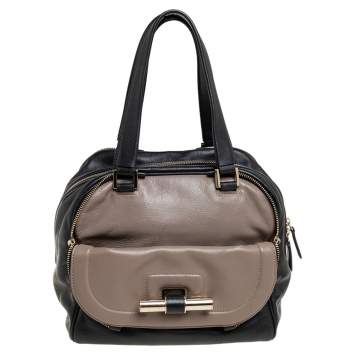 Pre Owned Jimmy Choo Black/Beige Leather Justine Satchel
