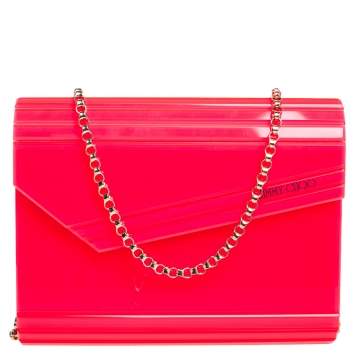 Pre Owned Jimmy Choo Neon Pink Acrylic Candy Clutch Bag