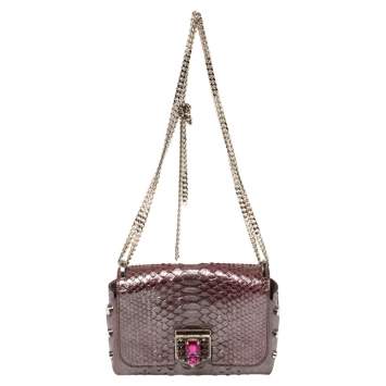 Pre Owned Jimmy Choo Metallic Red Python Lockett Shoulder Bag