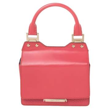 Pre Owned Jimmy Choo Pink Leather Top Flap Handle Bag