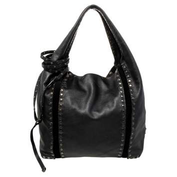 Pre Owned Jimmy Choo Black Studded Leather Saba Hobo