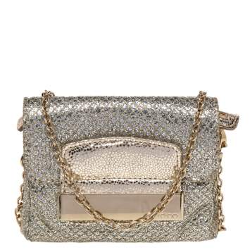 Pre Owned Jimmy Choo Gold Glitter And Metallic Leather Caro Chain Bag