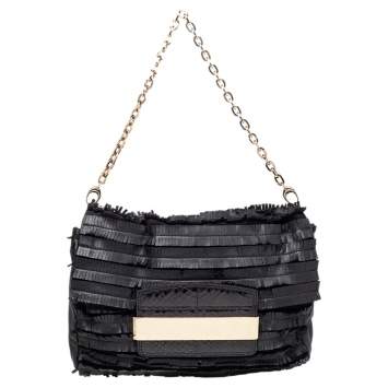 مملوكة مسبقًا Jimmy Choo Black Python Leather and Suede Carolina Fringe Shoulder Bag
