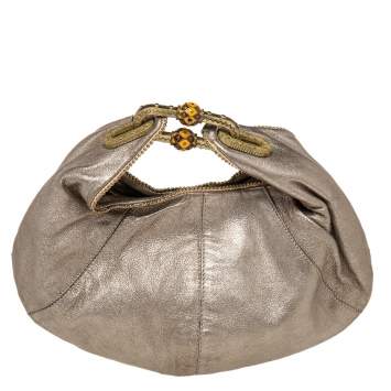 Pre Owned Jimmy Choo Metallic Beige Leather Carina Clutch