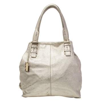 Pre Owned Jimmy Choo Gold Foil Leather Large Tote