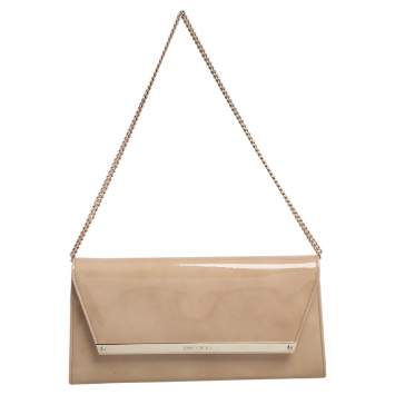 Pre Owned Jimmy Choo Cream Patent Leather Margot Chain Clutch 