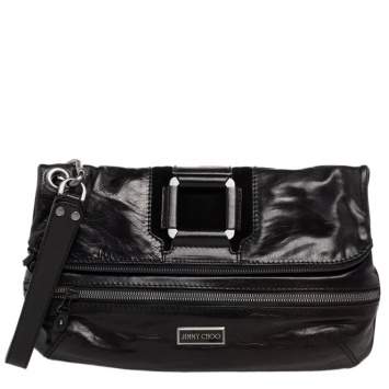 Pre Owned Jimmy Choo Black Leather And Suede Marin Oversized Wristlet Clutch
