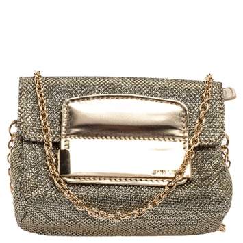Pre Owned Jimmy Choo Metallic Gold Glitter Fabric And Leather Caro Crossbody Bag