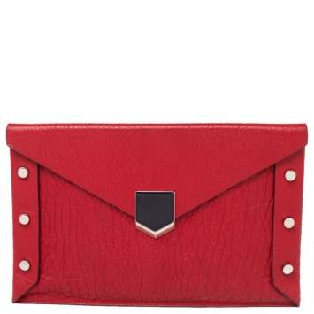 Pre Owned Jimmy Choo Red Leather Lockett Envelope Clutch