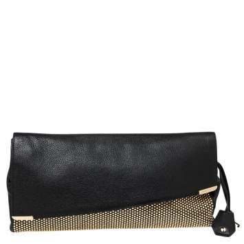 Pre Owned Jimmy Choo Black Leather Studded Oversized Clutch
