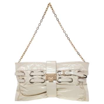 Pre Owned Jimmy Choo Cream Patent Leather Rio Chain Shoulder Bag