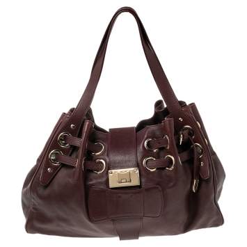 Pre Owned Jimmy Choo Burgundy Leather Ramona Tote Bag