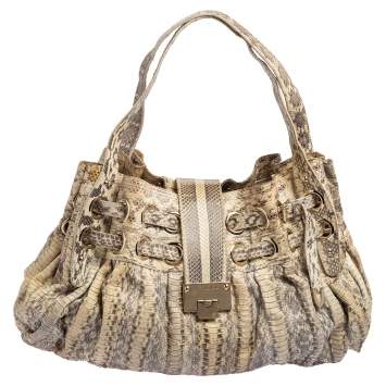 Pre Owned Jimmy Choo Grey/White Water Snake Ramona Shoulder Bag