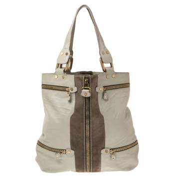 Pre Owned Jimmy Choo Grey Leather and Suede Large Mona Tote