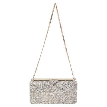 Pre Owned Jimmy Choo Gold/Lilac Champagne Coarse Glitter Ellipse Chain Clutch 