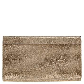 Pre Owned Jimmy Choo Gold Glitter Cayla Clutch